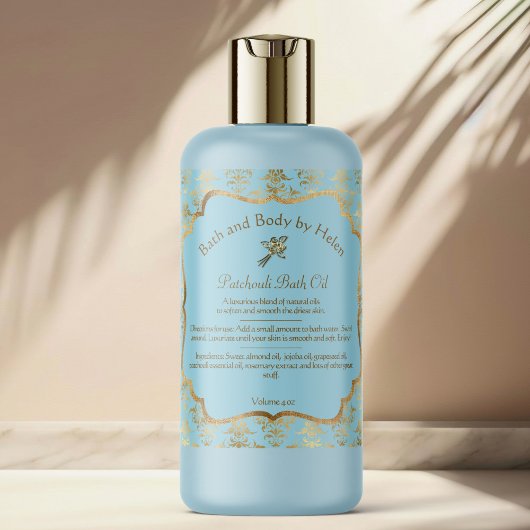 Hellblaue und goldfarbene Folie für Damaskosmetikp Quadratischer Aufkleber