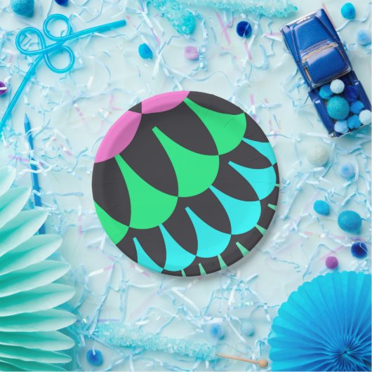 Hellblaue und grüne Skala Pappteller (Party)