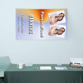 Hellblaue und orange Fotoschablone Banner (Messeveranstaltung)