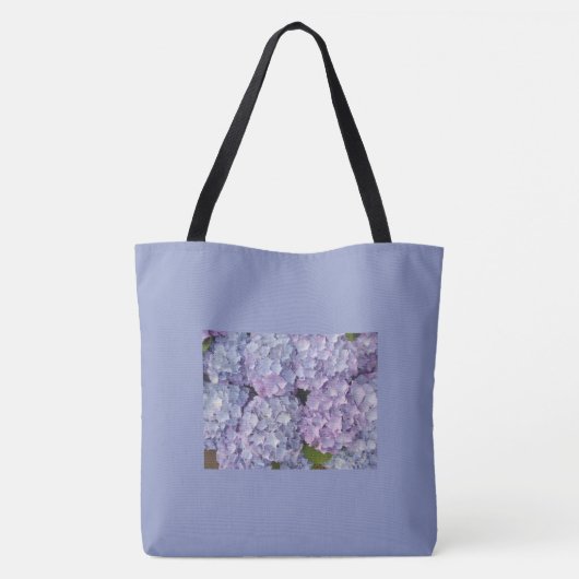 Hellblaue und rosa Hydrangea Tote Bag Tasche (Rückseite)