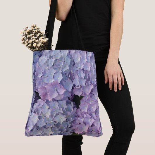 Hellblaue und rosa Hydrangea Tote Bag Tasche (Von Nahem)
