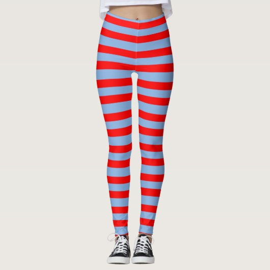 Hellblaue und rot gestreifte Leggings (Vorderseite)