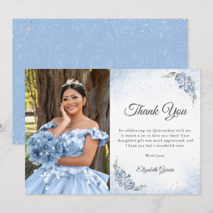 Hellblaue und silberne Prinzessin Quinceanera Foto Dankeskarte