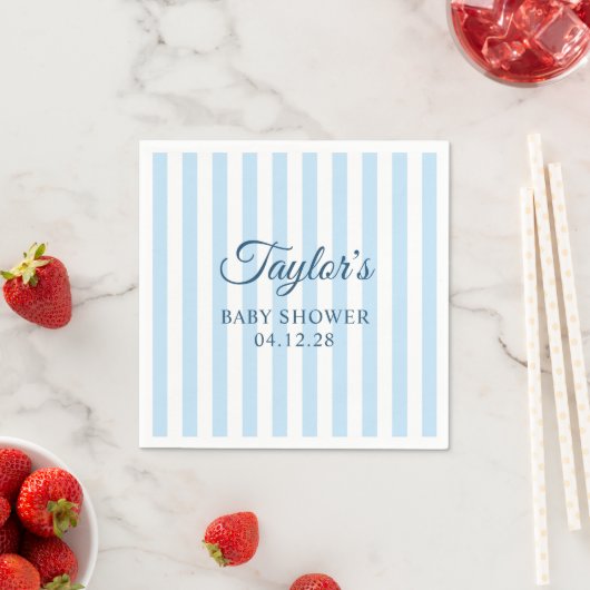 Hellblaue und weiße Candy Stripe Baby Shower Serviette (Beispiel)