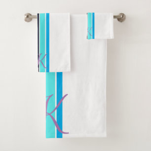 Hellblaue und weiße gestreifte, minimalistisches G Badhandtuch Set