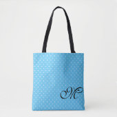 Hellblaue und weiße Polka-Dot-Monogramm Tasche (Vorderseite)