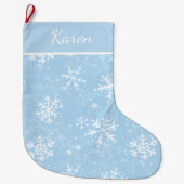 Hellblaue und weiße Schneeflocken - Name Weihnacht Großer Weihnachtsstrumpf (Vorderseite)