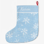 Hellblaue und weiße Schneeflocken - Name Weihnacht Großer Weihnachtsstrumpf (Rückseite)