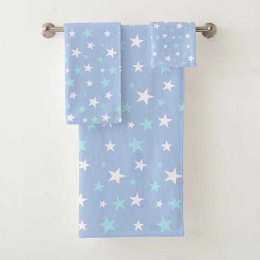 Hellblaue und weiße Sterne Badhandtuch Set (Insitu)