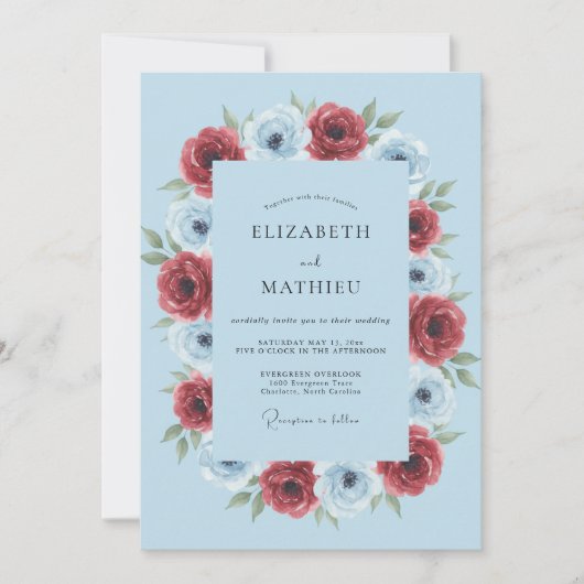 Hellblaue üppige Anemonen-Hochzeit Einladung (Vorderseite)