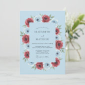 Hellblaue üppige Anemonen-Hochzeit Einladung (Stehend Vorderseite)