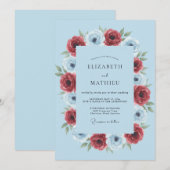 Hellblaue üppige Anemonen-Hochzeit Einladung (Vorne/Hinten)