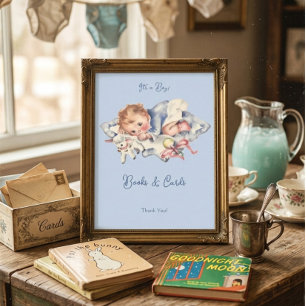 Hellblaue Vintage-Baby-Junge-Baby-Shower-Bücher Poster