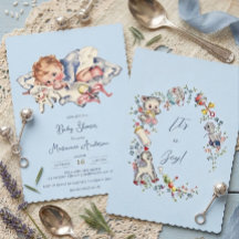 Hellblaue Vintage-Baby-Party-Einladung für Jungen
