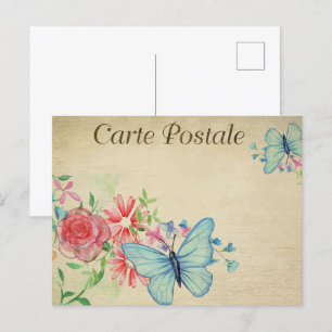 Hellblaue Vintage Schmetterlinge Postkarte