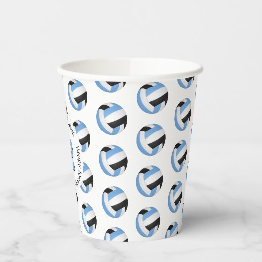 hellblaue Volleyballs Geburtstagszeitung Pappbecher (Links)