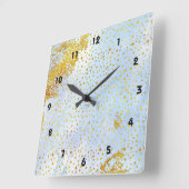 Hellblaue Wasserfarbe und Goldfolie Confetti Quadratische Wanduhr (Winkel)