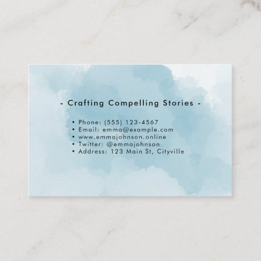 Hellblaue Wasserfarbe Visitenkarte (Rückseite)
