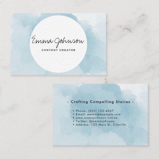 Hellblaue Wasserfarbe Visitenkarte (Vorne/Hinten)