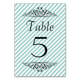 Hellblaue, weiß gestreifte Tischkarte Tischnummer