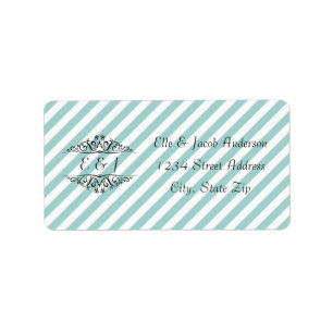 Hellblaue weiße gestreifte Flourish - Adressetiket Adressaufkleber