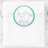 Hellblaue, weiße Glitzer Stars Frame Baby Dusche Runder Aufkleber (Tasche)