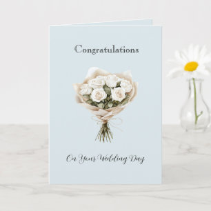 Hellblaue Weiße Rosen Florale Hochzeit Karte