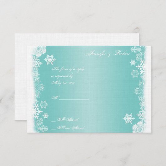 Hellblaue weiße Schneeflocke Hochzeitskarte RSVP Karte (Vorne/Hinten)