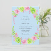 Hellblaue Whimsical Bloom Hochzeit Einladung (Stehend Vorderseite)