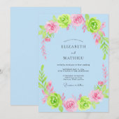 Hellblaue Whimsical Bloom Hochzeit Einladung (Vorne/Hinten)