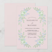 Hellblaue Whimsical Florale Hochzeit Einladung (Vorne/Hinten)