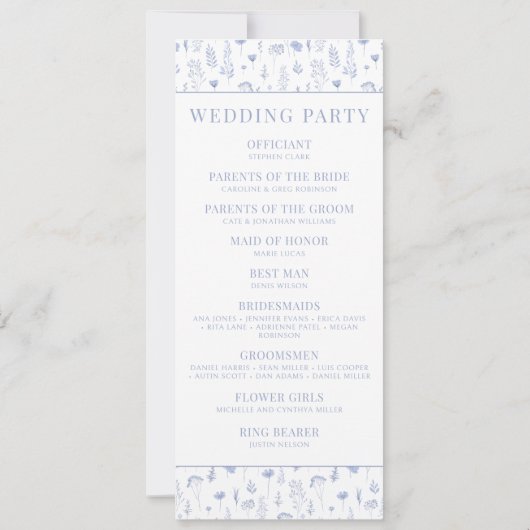 Hellblaue Wildblume rustikale Hochzeitskarten (Rückseite)