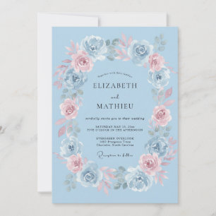 Hellblaue zarte florale Hochzeit Einladung