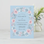 Hellblaue zarte florale Hochzeit Einladung (Stehend Vorderseite)