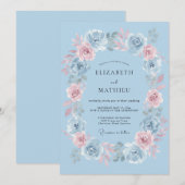 Hellblaue zarte florale Hochzeit Einladung (Vorne/Hinten)