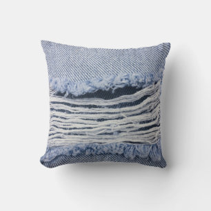 Hellblaue zerrissene Jeans-Textur Kissen