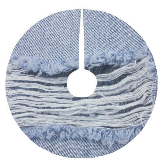 Hellblaue zerrissene Jeans-Textur Polyester Weihnachtsbaumdecke (Vorderseite)