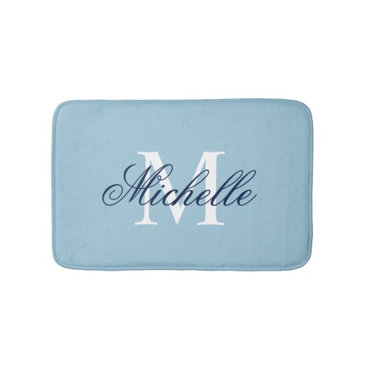 Hellblauer Badematte mit Monogramm | Badezimmerdek (Vorderseite)