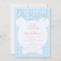 Hellblauer Bär mit Fliege Oh Baby Shower Einladung