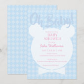 Hellblauer Bär mit Fliege Oh Baby Shower Einladung (Vorne/Hinten)