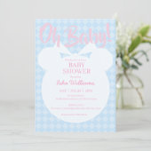 Hellblauer Bär Rosa Oh Baby Shower Einladung (Stehend Vorderseite)