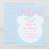 Hellblauer Bär Rosa Oh Baby Shower Einladung (Vorne/Hinten)
