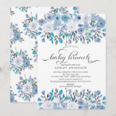 Hellblauer Blumenbrunch Einladung (Vorne/Hinten)