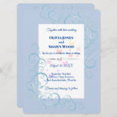 Hellblauer Blumenwirbel Hochzeit Einladung (Vorne/Hinten)