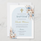 Hellblauer Boho Blütentaufe Einladung (Vorderseite)