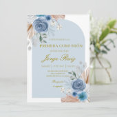 Hellblauer Boho erste Kommune Einladung (Stehend Vorderseite)