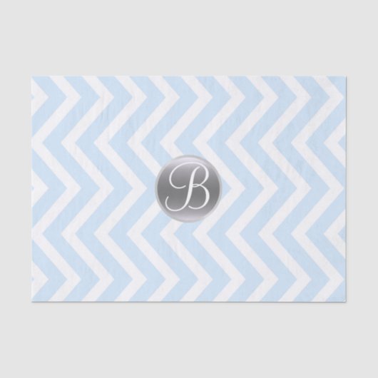 Hellblauer Chevron-Druck Monogrammbuchstabe Initia Seidenpapier (Vorderseite)