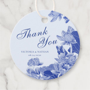 Hellblauer Chinesischer Blumenhochzeits-Dankeskart Geschenkanhänger