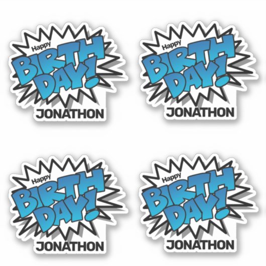 Hellblauer Comic Text - Happy Birthday Aufkleber (Vorderseite)