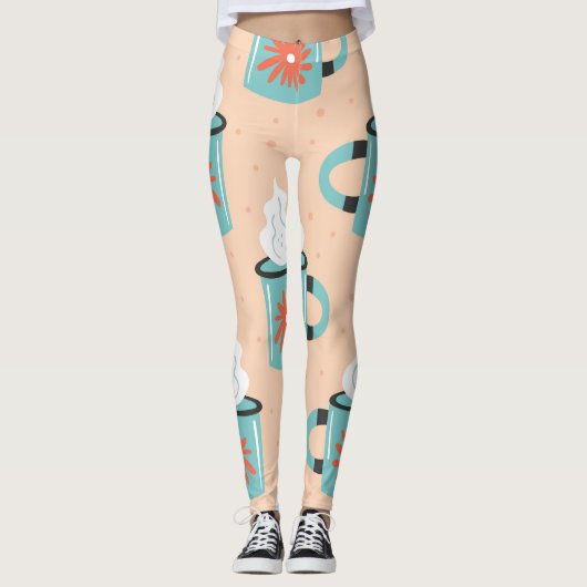 Hellblauer Cup Seamless Muster. Leggings (Vorderseite)